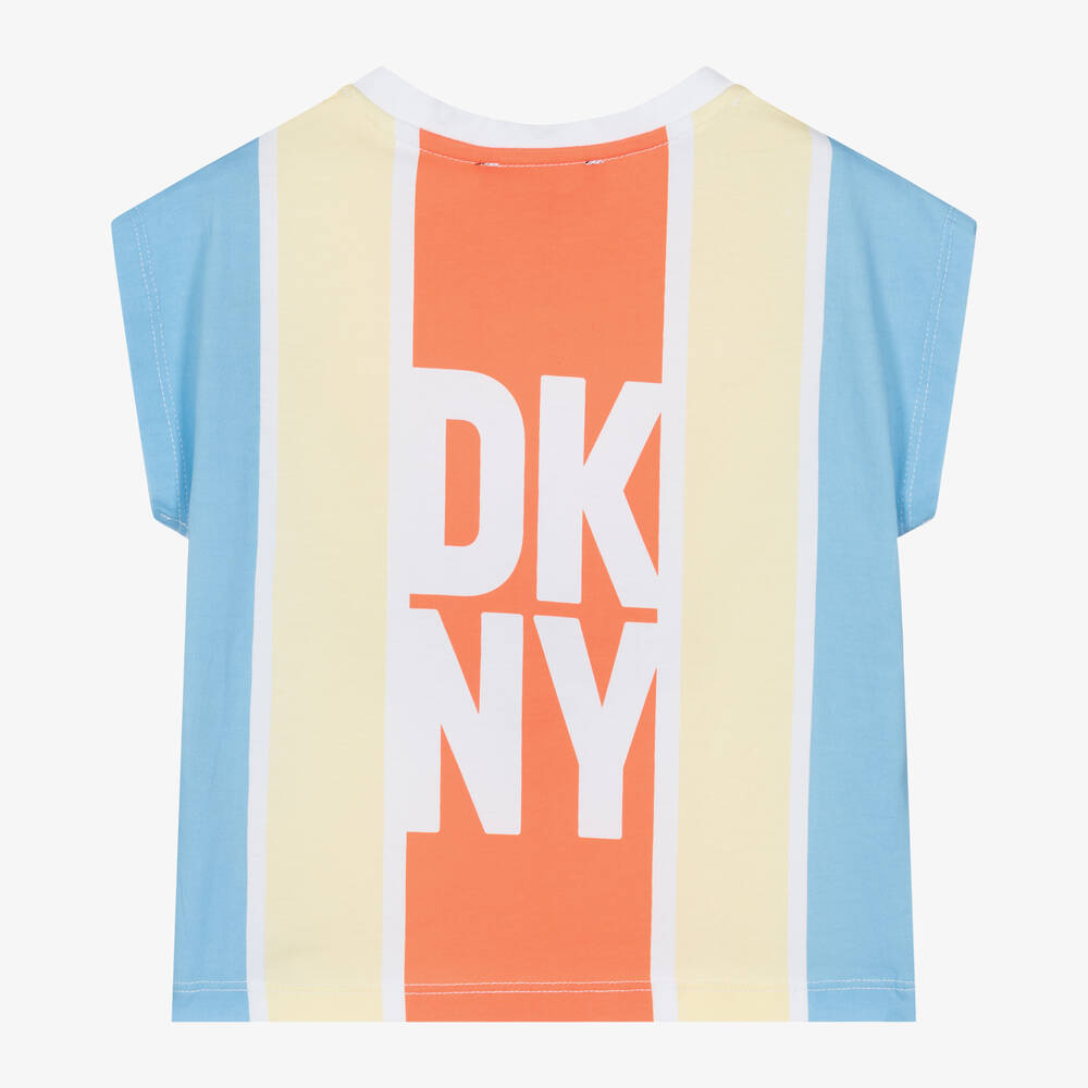 DKNY-تيشيرت قطن مقلم لون أزرق وأصفر للبنات | Childrensalon Outlet