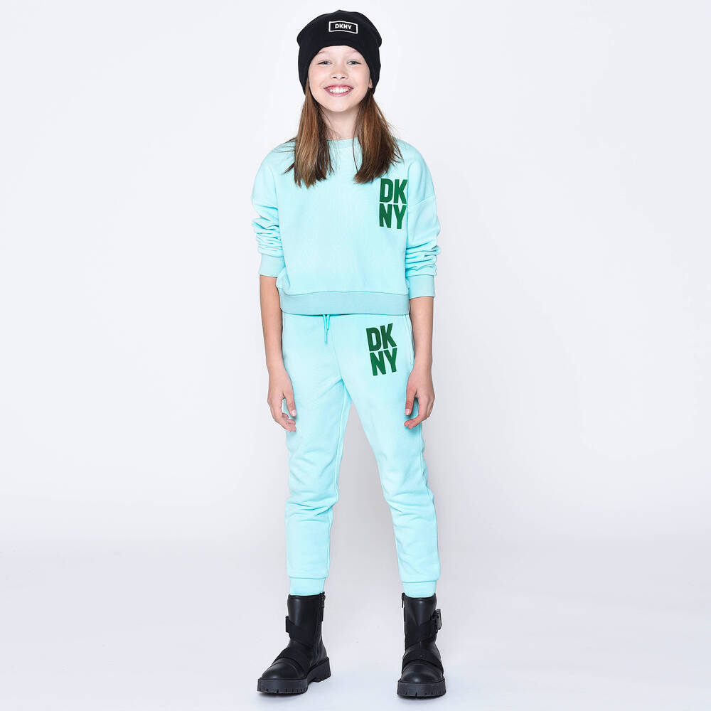 DKNY-سويتشيرت قطن جيرسي لون أزرق أكوا للبنات | Childrensalon Outlet
