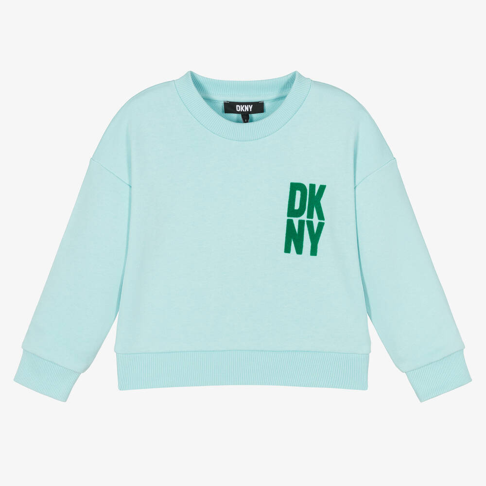 DKNY - سويتشيرت قطن جيرسي لون أزرق أكوا للبنات | Childrensalon