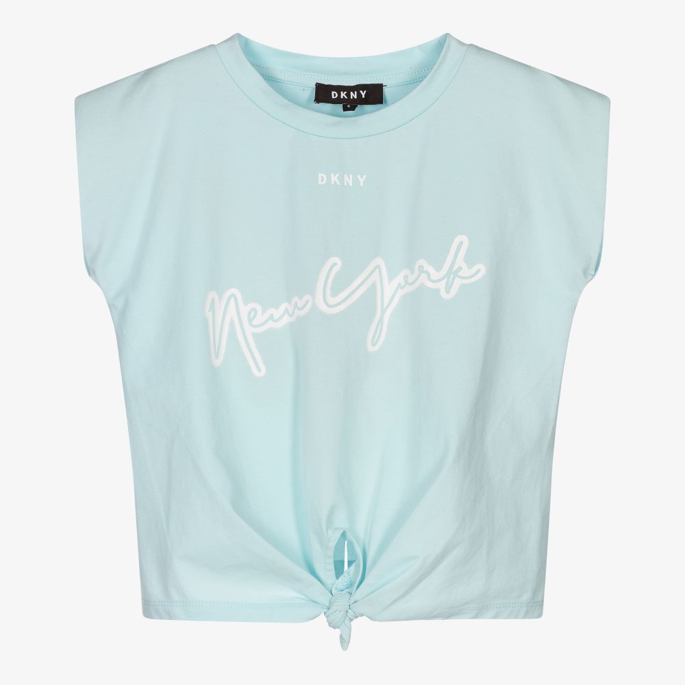 DKNY - Girls Blue Cotton T-Shirt | Childrensalon