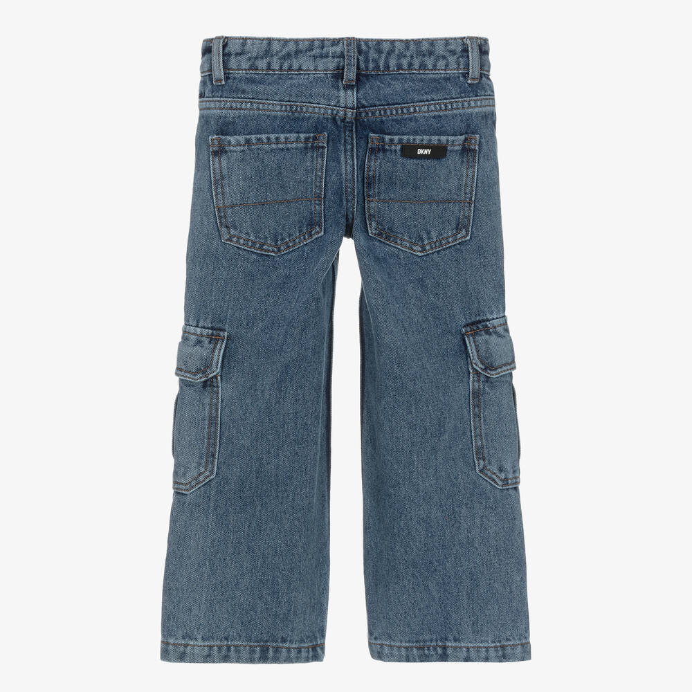 DKNY-جينز كارغو قطن دنيم لون أزرق للبنات | Childrensalon Outlet