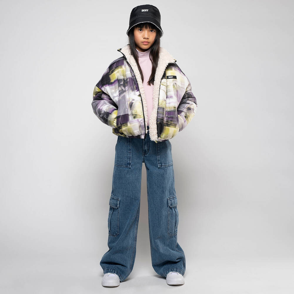 DKNY-جينز كارغو قطن دنيم لون أزرق للبنات | Childrensalon Outlet