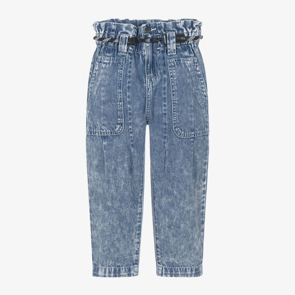 DKNY Girls Blue Denim Paperbag Mom Jeans