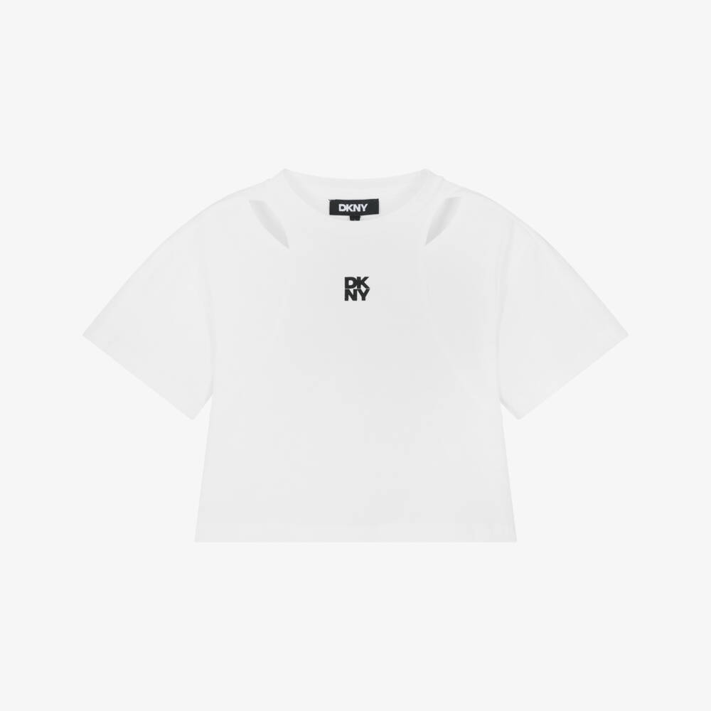DKNY-Girls Boxy Cotton Tee in White | Childrensalon Outlet