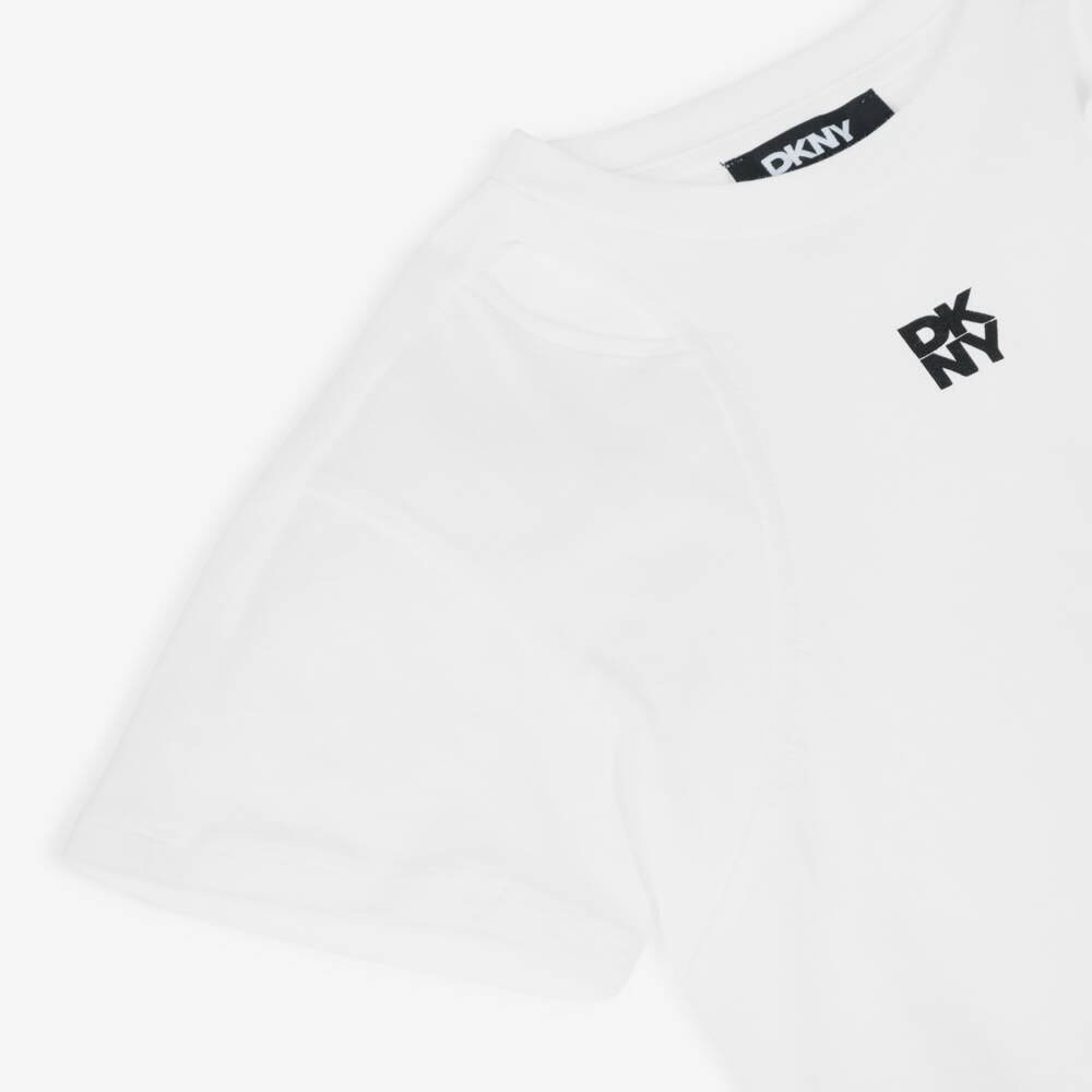DKNY-تي شيرت قطني واسع للبنات باللون الأبيض | Childrensalon Outlet