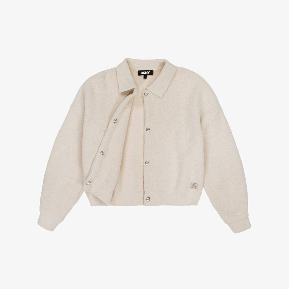 DKNY-كارديغان محبوك بيج دافئ للبنات | Childrensalon Outlet