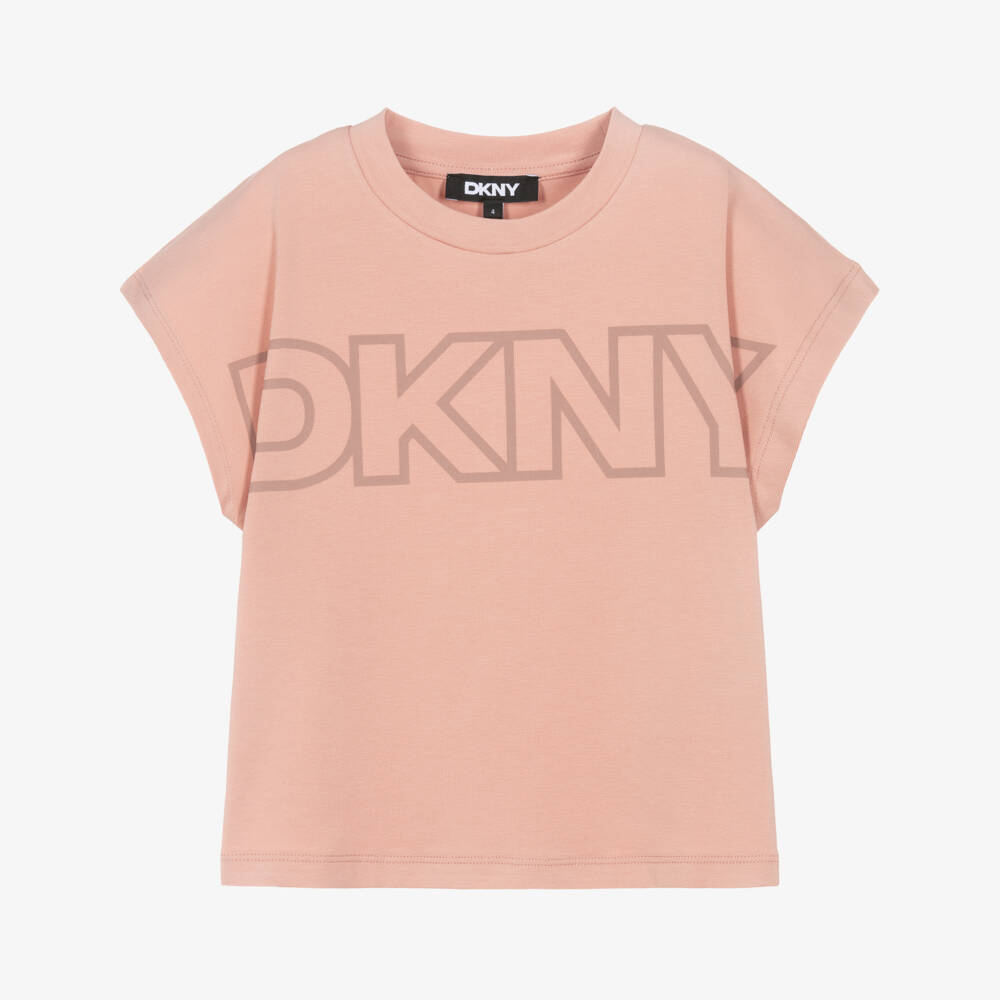DKNY-Girls Dusty Pink Logo Print T-Shirt | Childrensalon Outlet