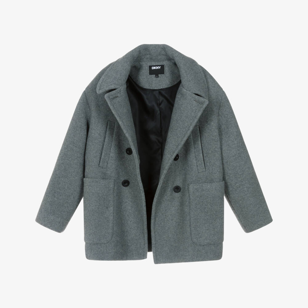 DKNY-معطف صوف رمادي أنيق للبنات | Childrensalon Outlet