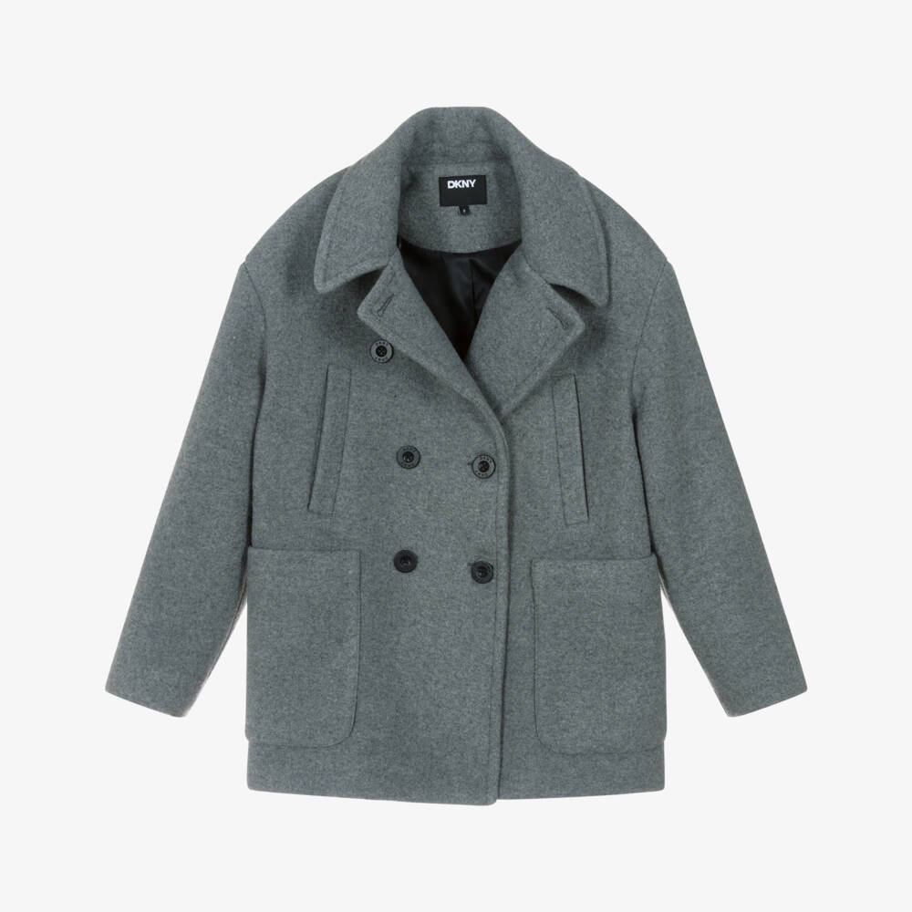 DKNY-معطف صوف رمادي أنيق للبنات | Childrensalon Outlet