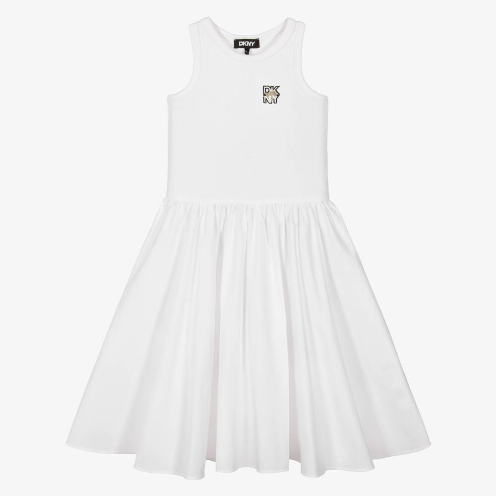 DKNY-فستان ميدي أبيض أنيق للبنات | Childrensalon Outlet