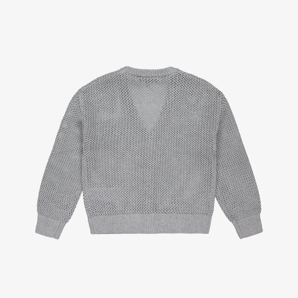 DKNY-Girls Glittery Grey Cotton Lacy Knit Cardigan | Childrensalon Outlet