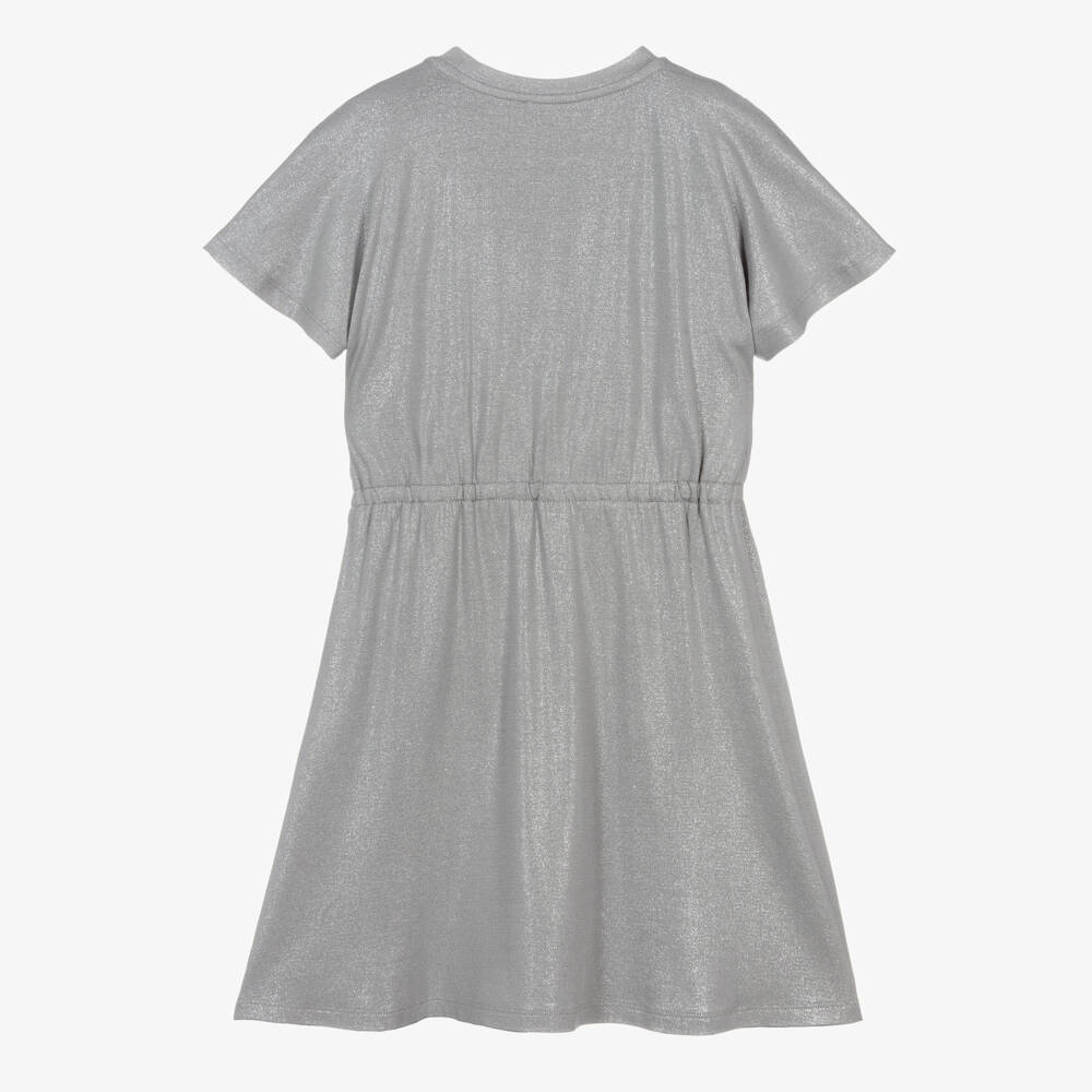 DKNY-Girls Glittery Grey Dress with Black Logo | Childrensalon Outlet