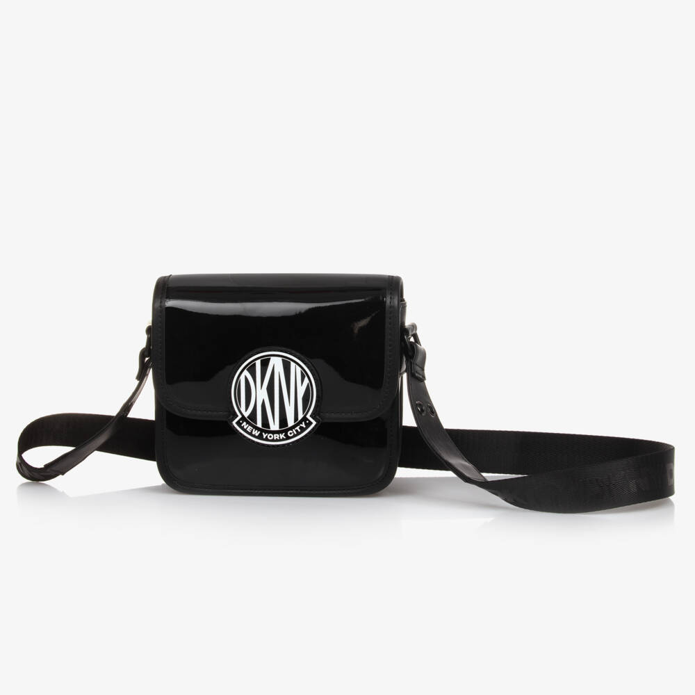 DKNY-Girls Glossy Black Logo Crossbody | Childrensalon Outlet