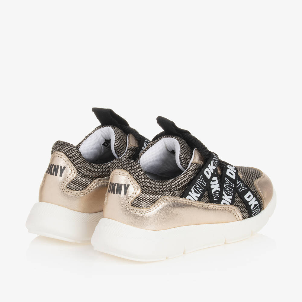 DKNY-Girls Gold & Black Lace-Up Trainers | Childrensalon Outlet