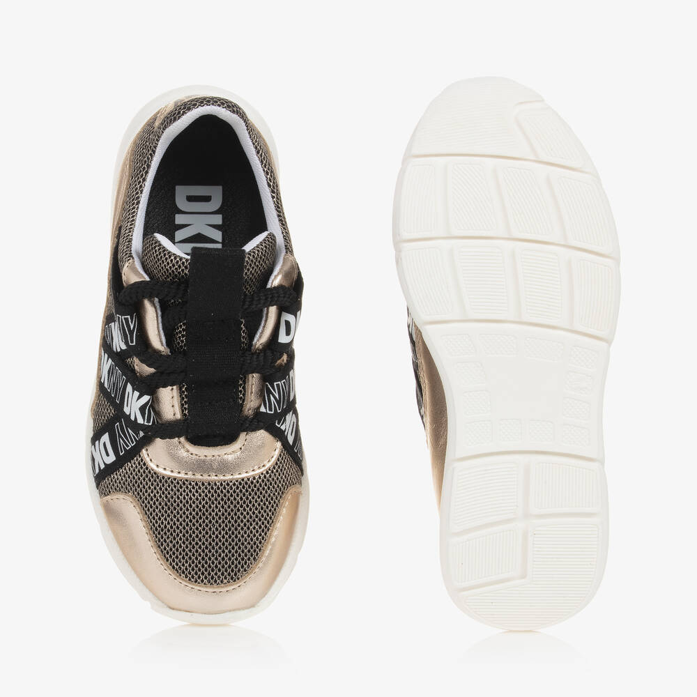DKNY-Girls Gold & Black Lace-Up Trainers | Childrensalon Outlet