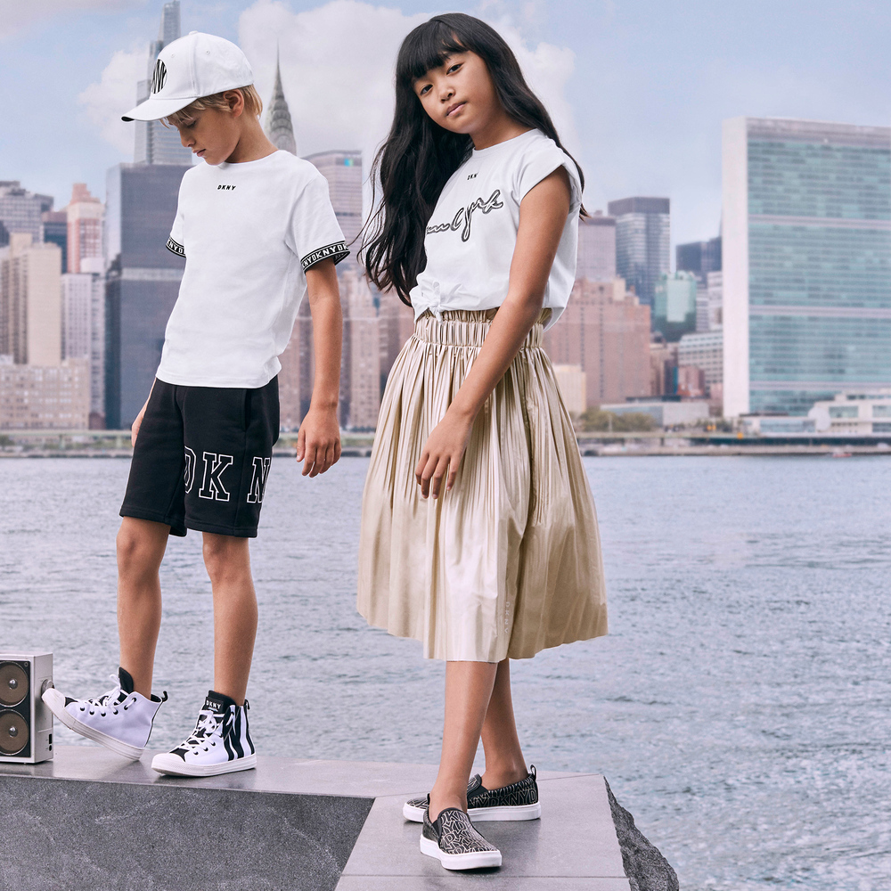 Dkny gold online pleated skirt