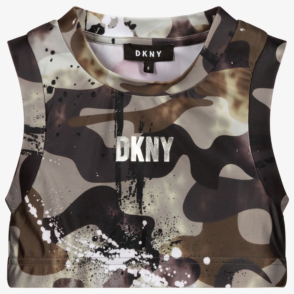 DKNY - Grünes Kurztop mit Tarnmuster (M) | Childrensalon