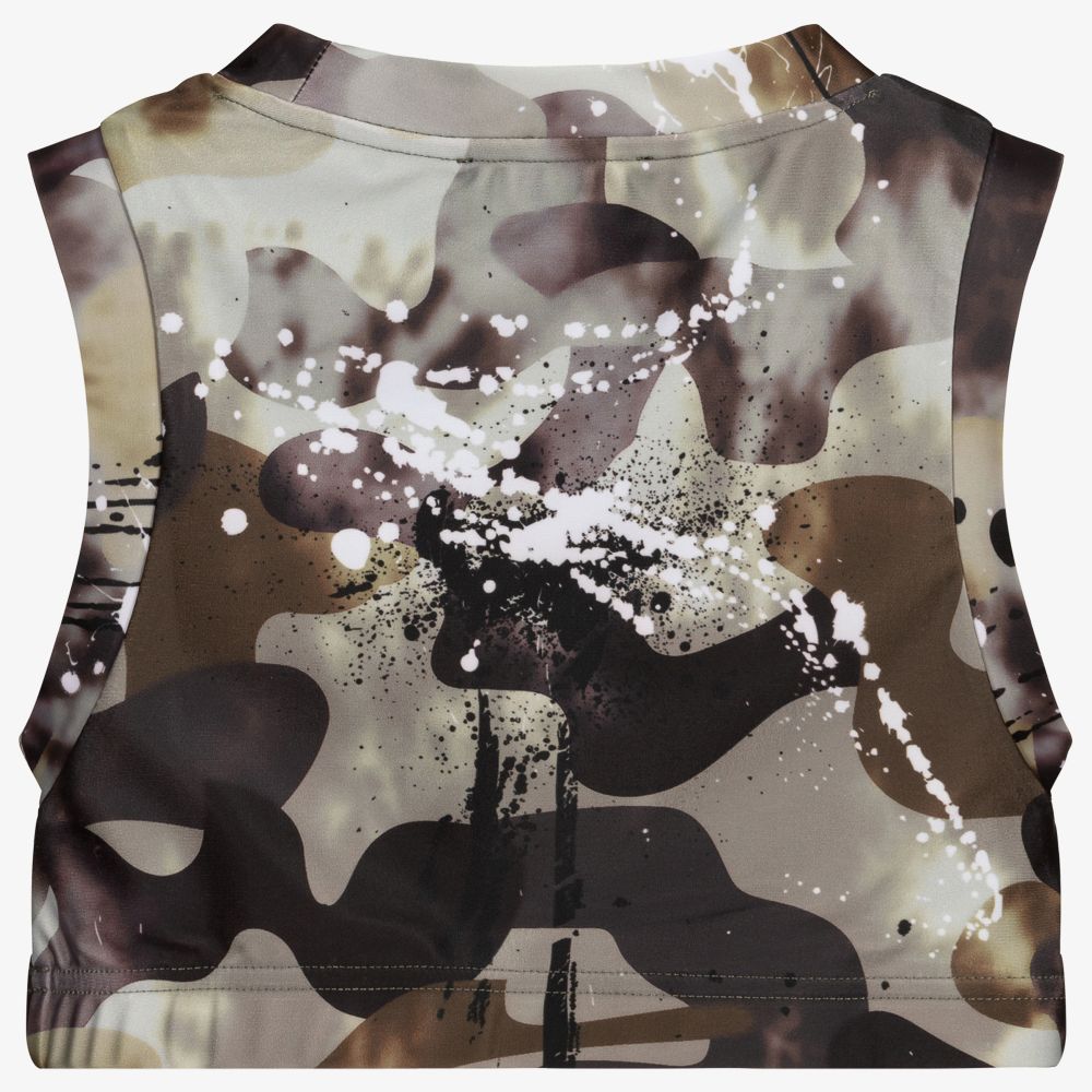 DKNY-توب قصير جيرسي لون أخضر كاكي للبنات | Childrensalon Outlet