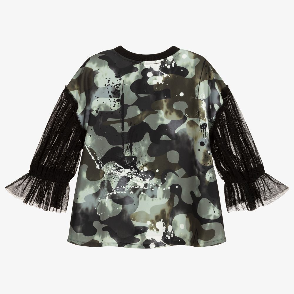DKNY-Girls Green Camo & Tulle Top | Childrensalon Outlet