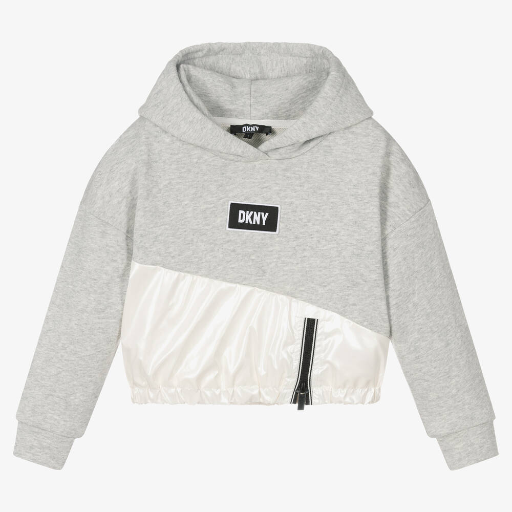 DKNY - Sweat à capuche gris coton fille | Childrensalon