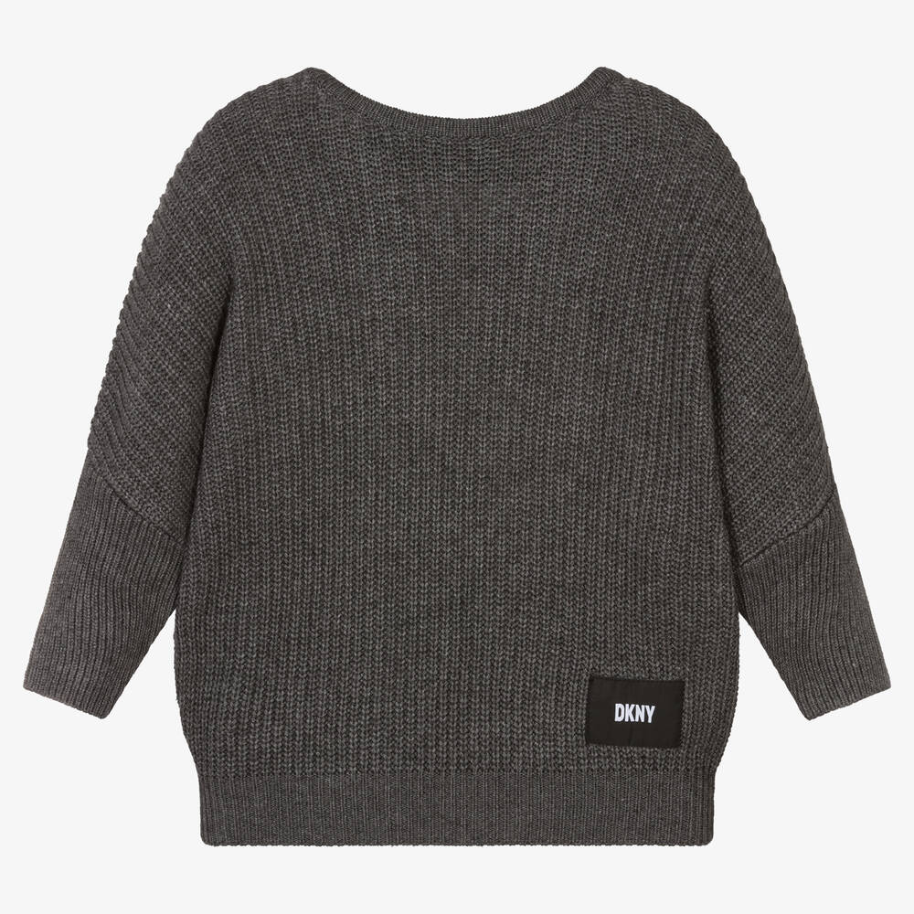DKNY - Sweat-shirt gris en maille fille | Childrensalon
