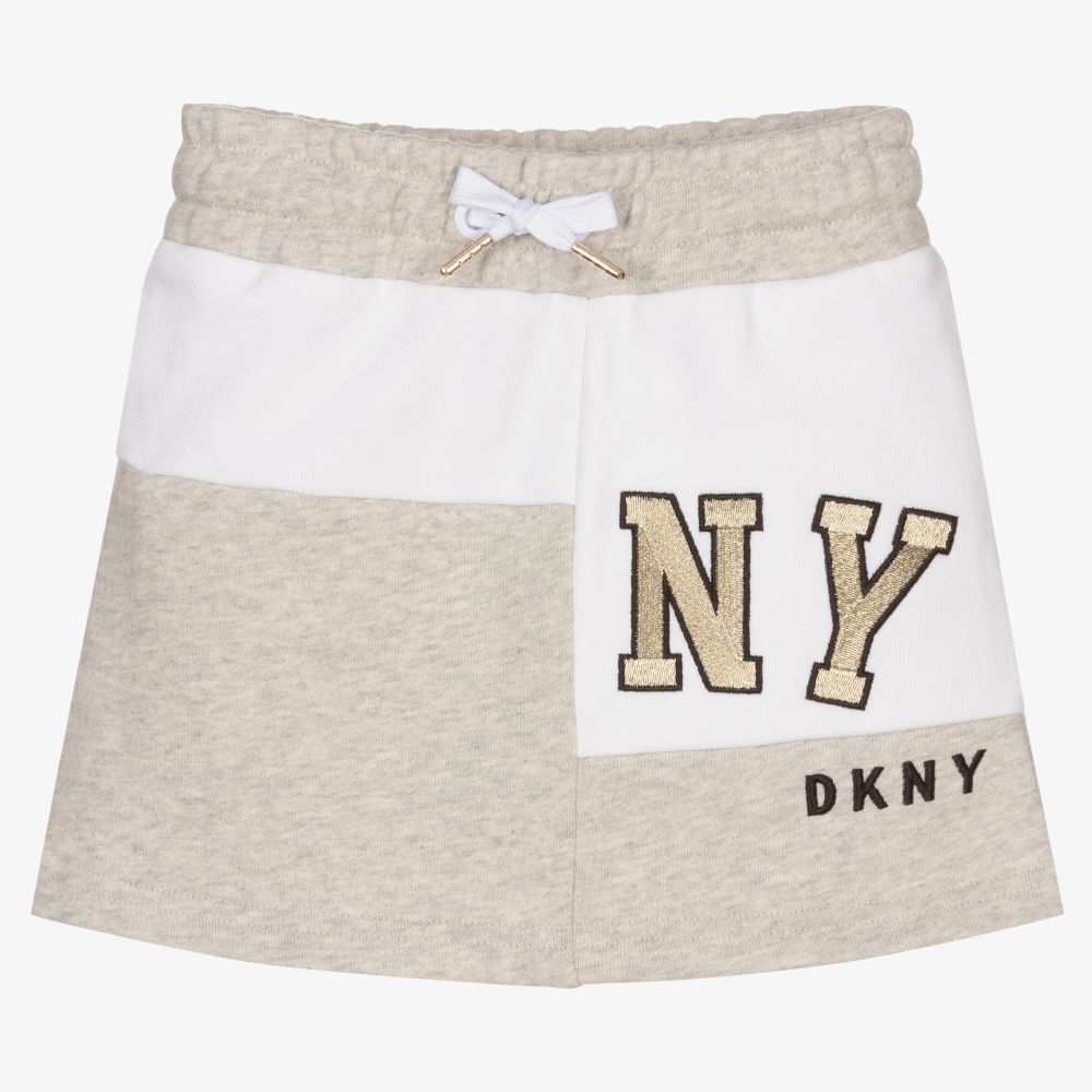 DKNY - تنورة قطن جيرسي لون رمادي وأبيض | Childrensalon