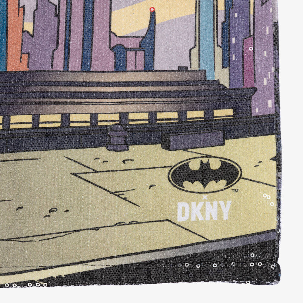 DKNY-فستان جيرسي لون رمادي-أرجواني مزين بترتر | Childrensalon Outlet