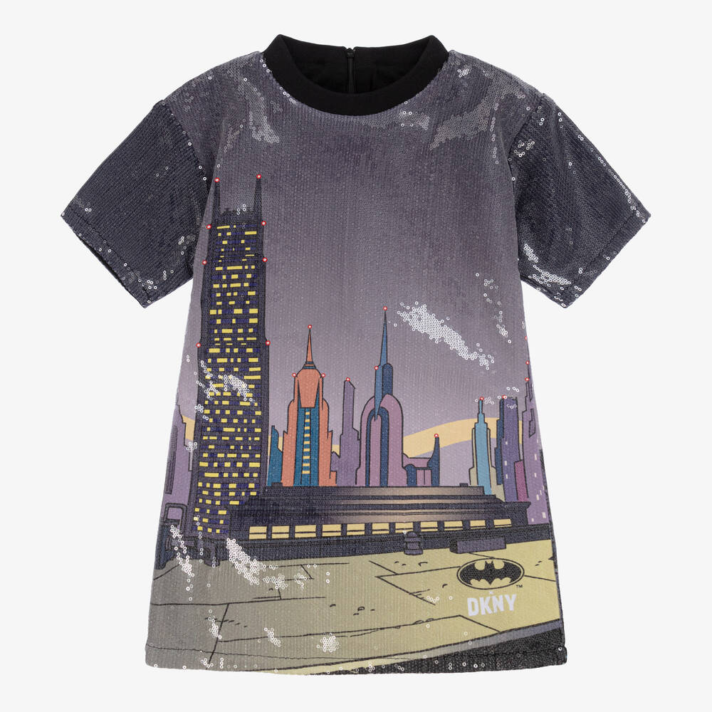 DKNY-Girls Grey Sequin Batman Dress | Childrensalon Outlet