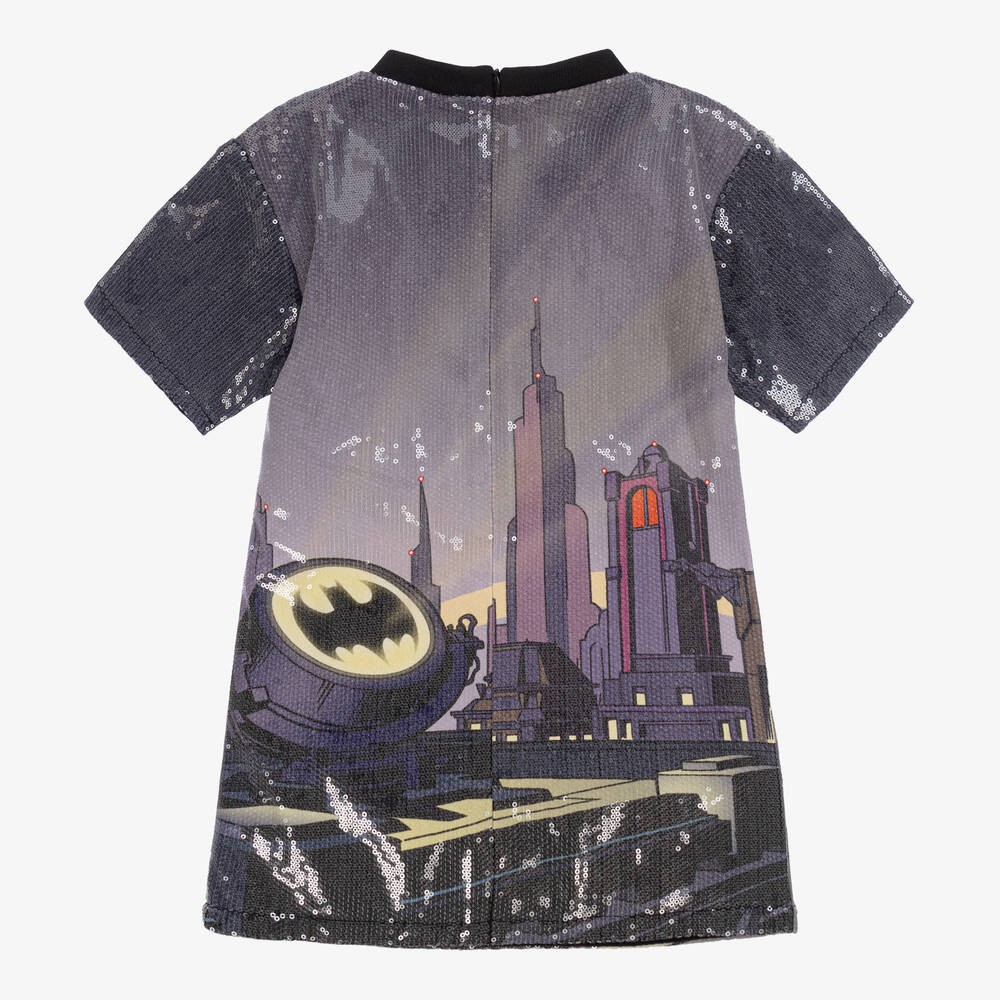 DKNY-فستان جيرسي لون رمادي-أرجواني مزين بترتر | Childrensalon Outlet