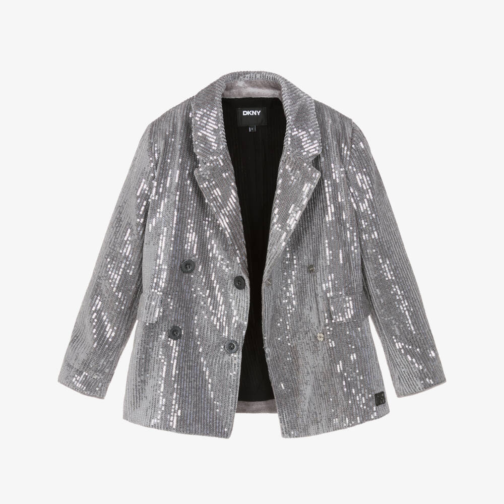 DKNY-Girls Grey Sequin Embellished Blazer | Childrensalon Outlet