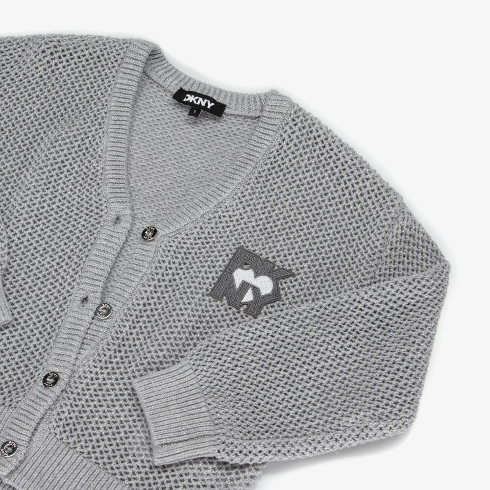 DKNY-Girls Grey Textured Knit Cardigan | Childrensalon Outlet