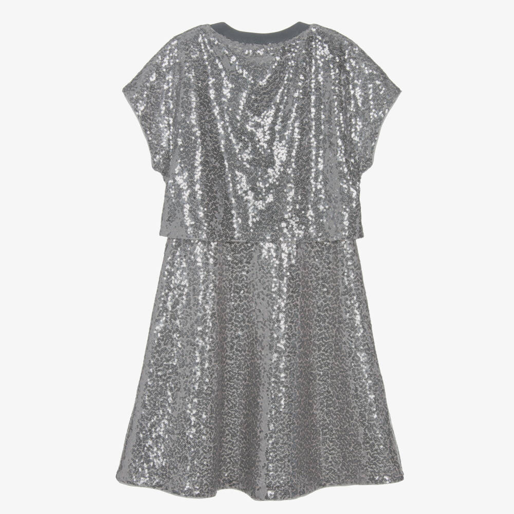 DKNY-Girls Grey Tulle & Silver Sequin Dress | Childrensalon Outlet