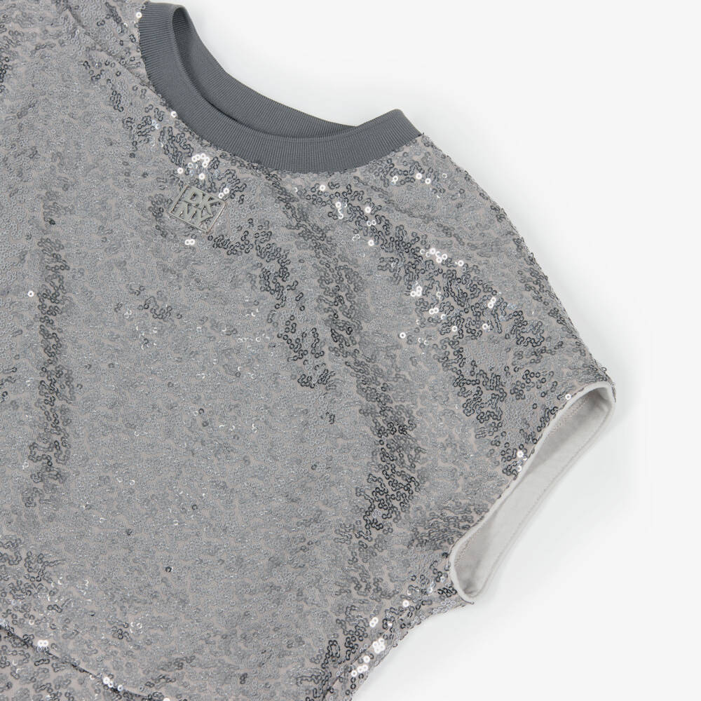 DKNY-Girls Grey Tulle & Silver Sequin Dress | Childrensalon Outlet