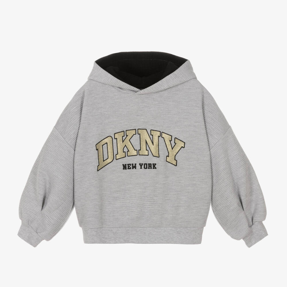 DKNY-هودي قطن لون رمادي للبنات | Childrensalon Outlet