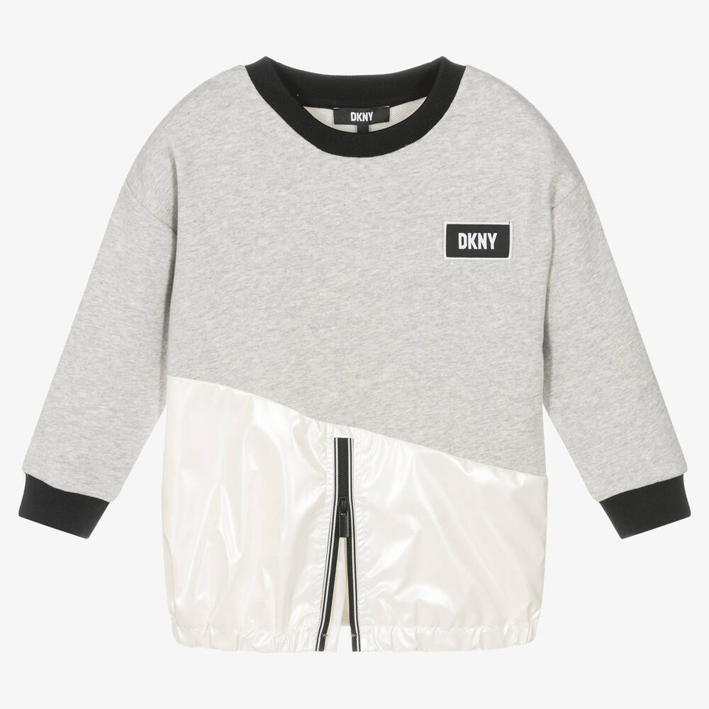 DKNY-Girls Grey Zip-Detail Dress | Childrensalon Outlet