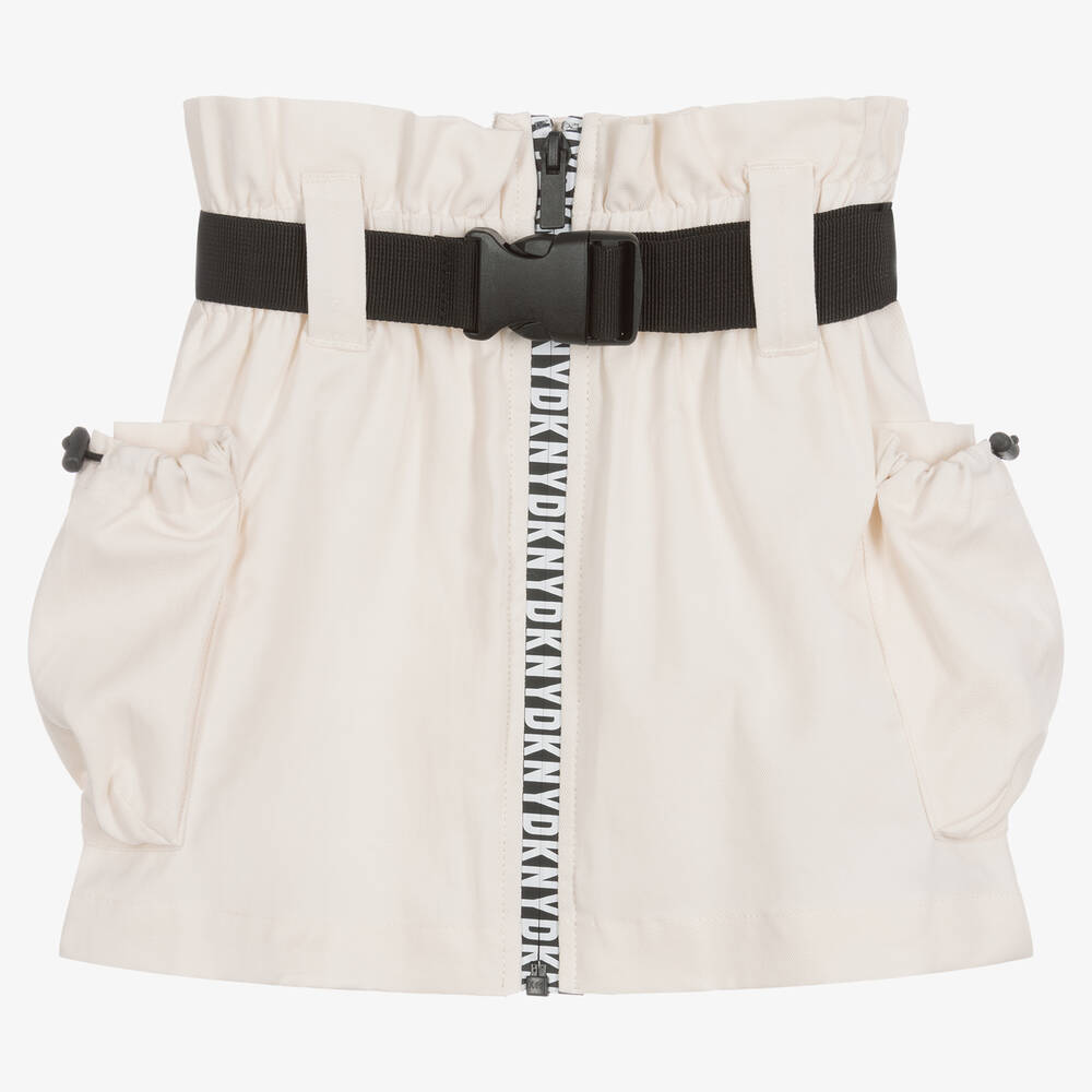 DKNY - Girls Ivory Cotton Twill Logo Skirt | Childrensalon