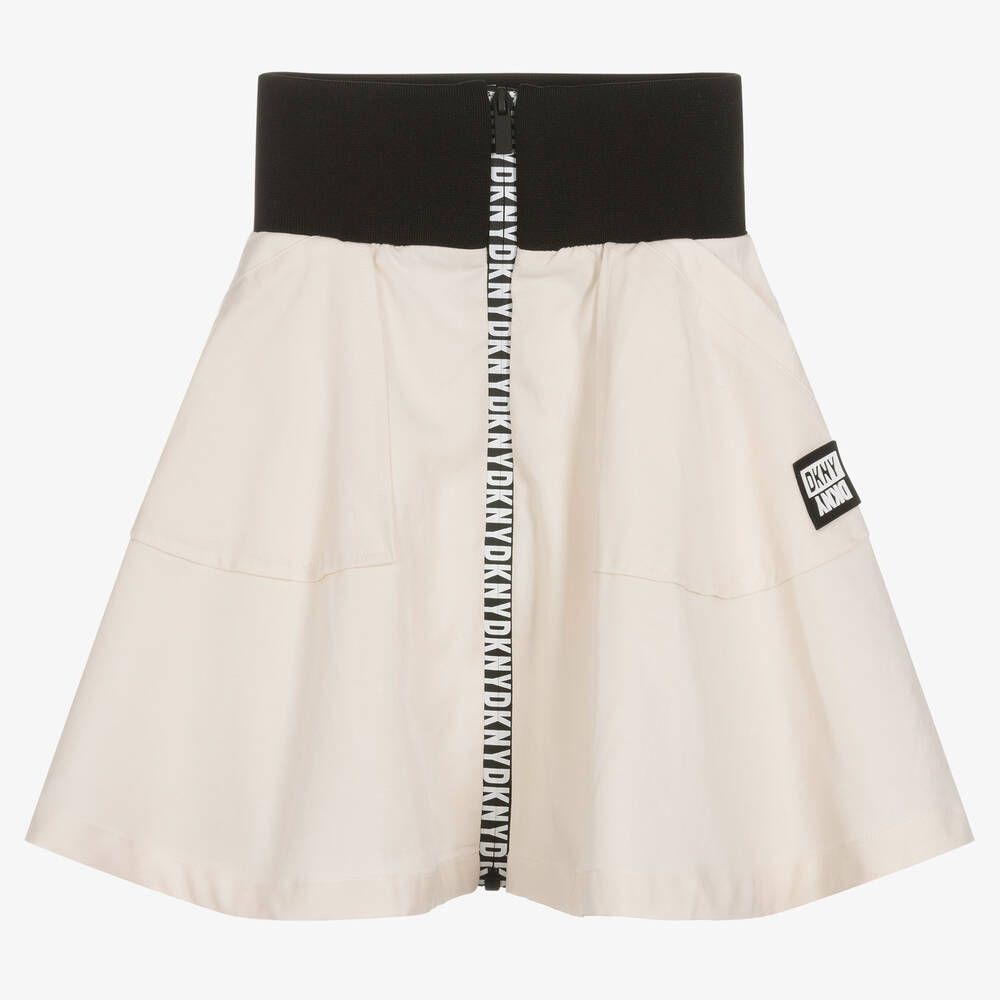 DKNY - Girls Ivory Cotton Twill Logo Skirt | Childrensalon