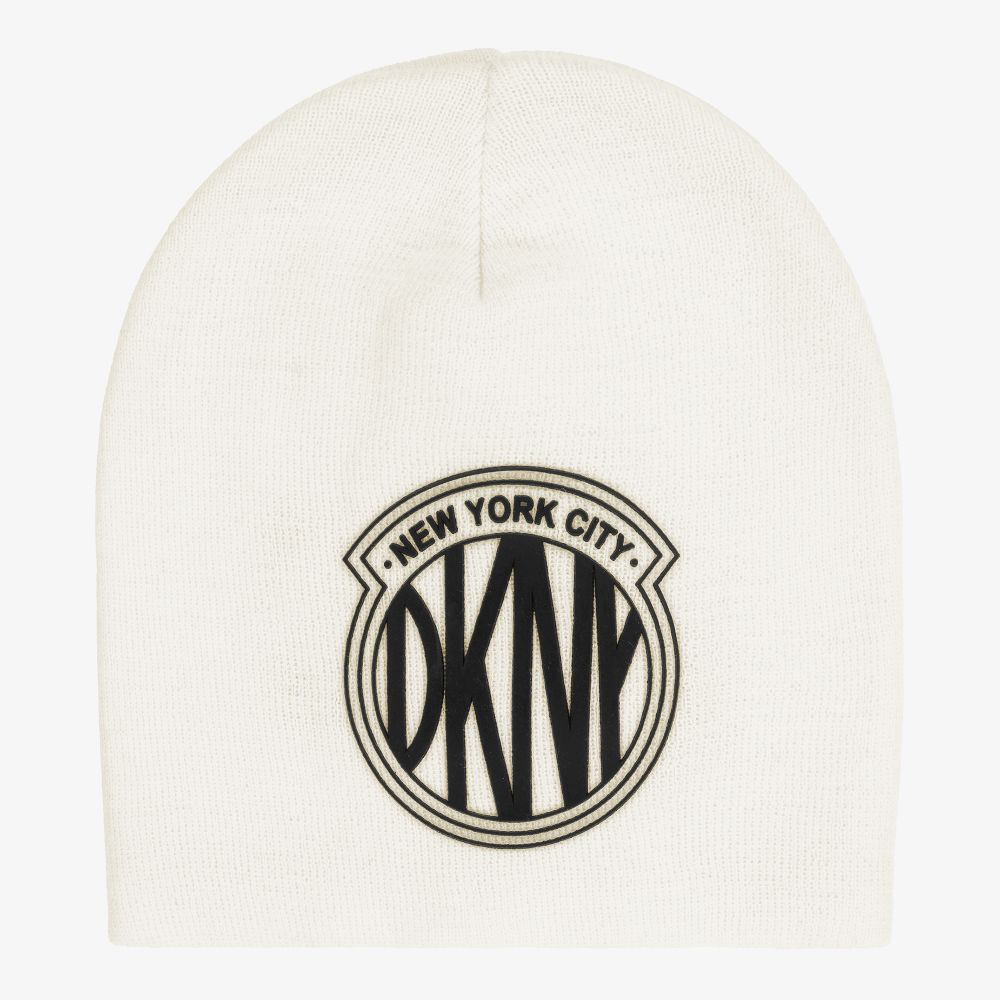 DKNY - Girls Ivory Logo Beanie Hat | Childrensalon