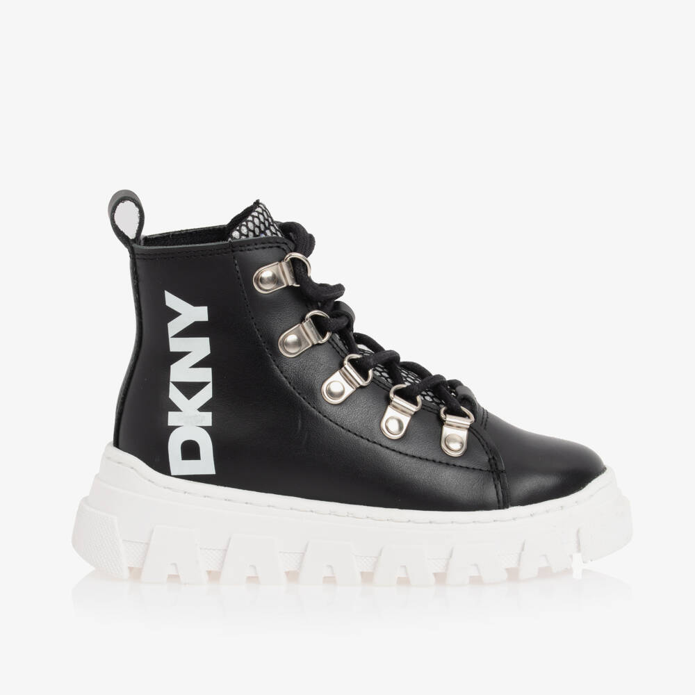 DKNY-Girls Leather Black Lace-Up Footwear | Childrensalon Outlet