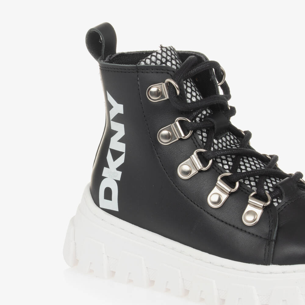 DKNY-Girls Leather Black Lace-Up Footwear | Childrensalon Outlet
