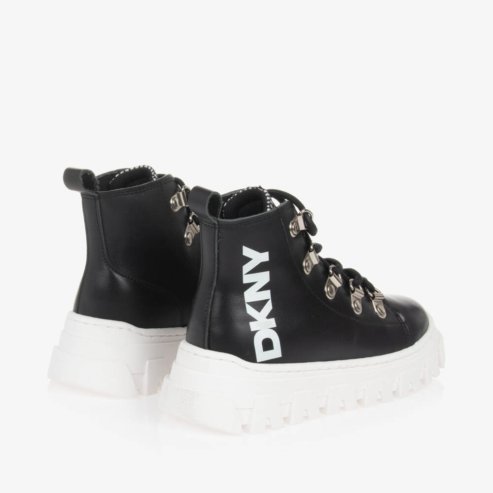 DKNY-Girls Leather Black Lace-Up Footwear | Childrensalon Outlet