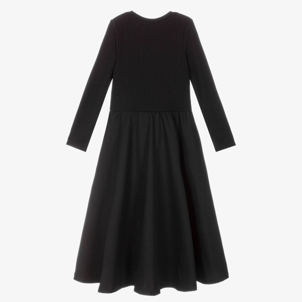 DKNY-Girls Long Black Cotton Dress with Embossed Logo | Childrensalon Outlet
