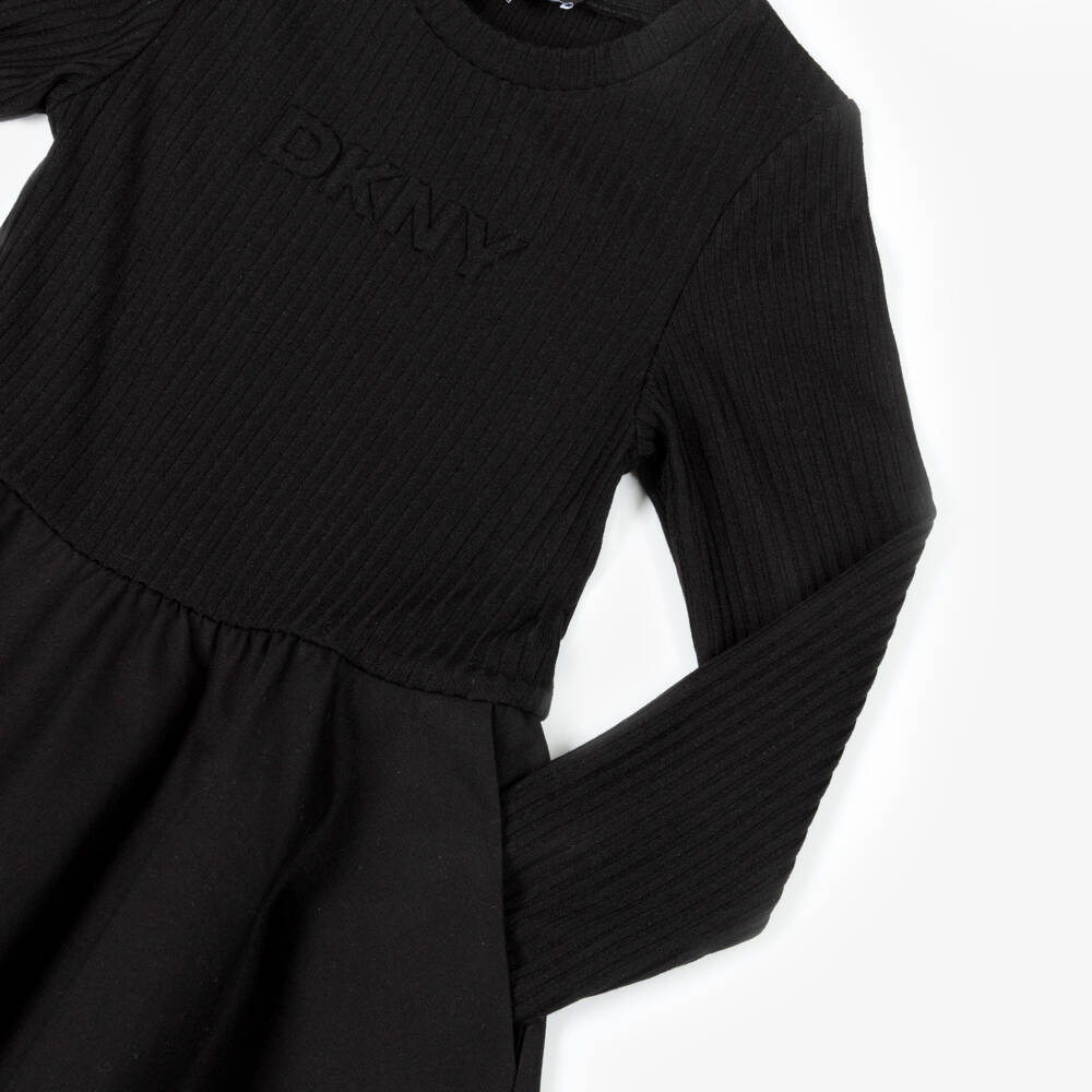 DKNY-Girls Long Black Cotton Dress with Embossed Logo | Childrensalon Outlet