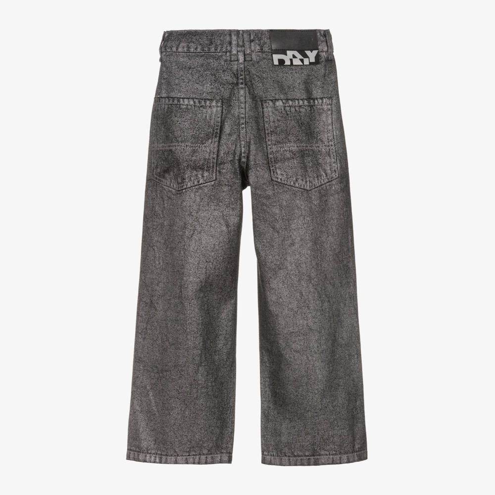 DKNY-جينز دنيم بأرجل واسعة لون فضي للبنات | Childrensalon Outlet