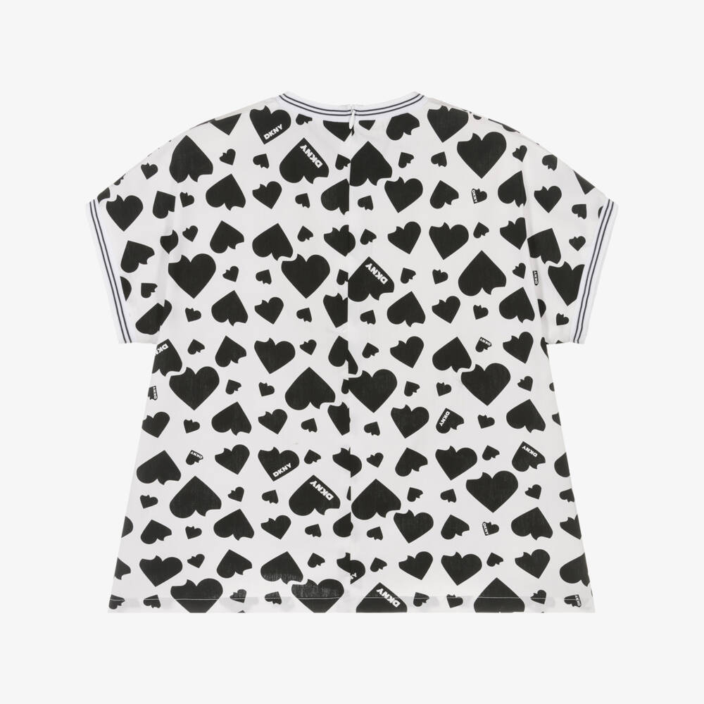 DKNY-Girls Monochrome Heart Pattern Blouse | Childrensalon Outlet