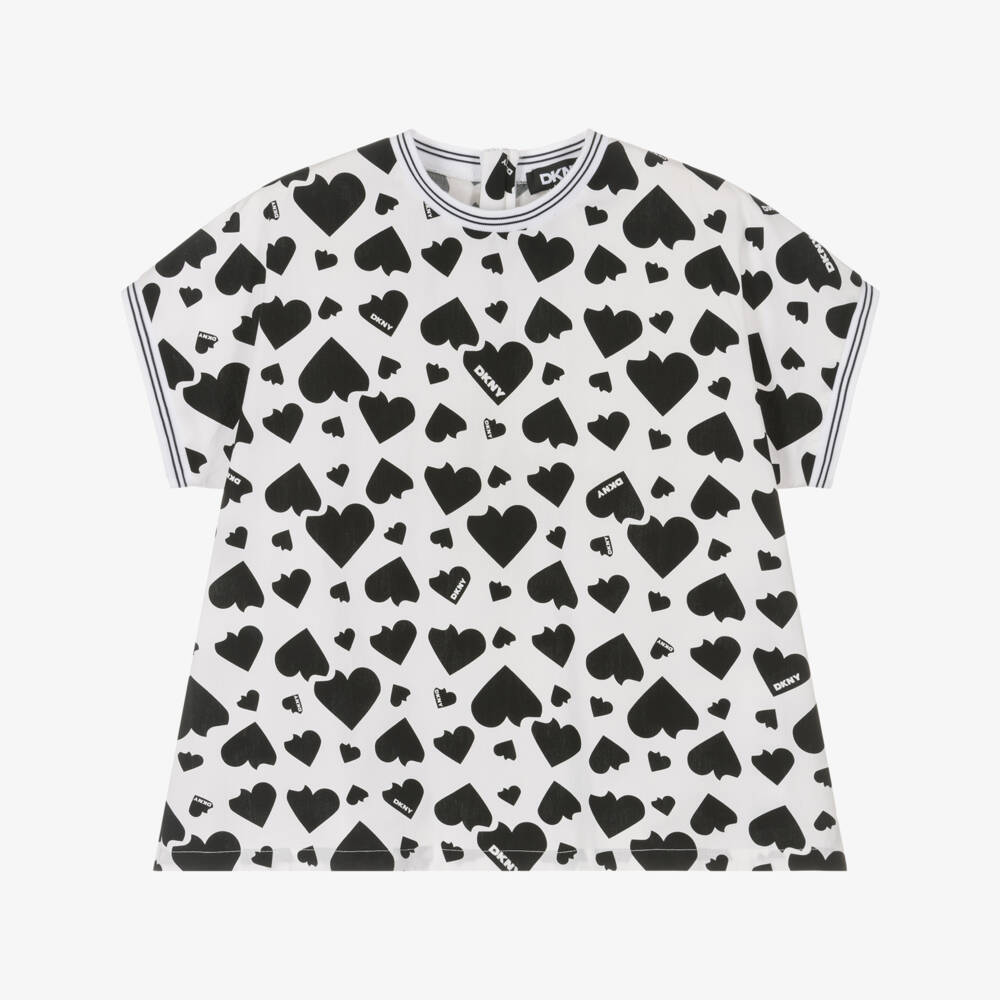 DKNY-Girls Monochrome Heart Pattern Blouse | Childrensalon Outlet