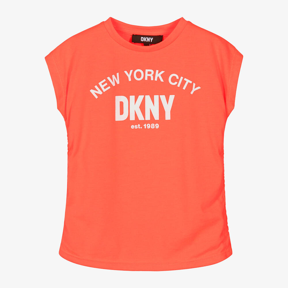 DKNY-Girls Neon Orange Cotton T-Shirt  | Childrensalon Outlet