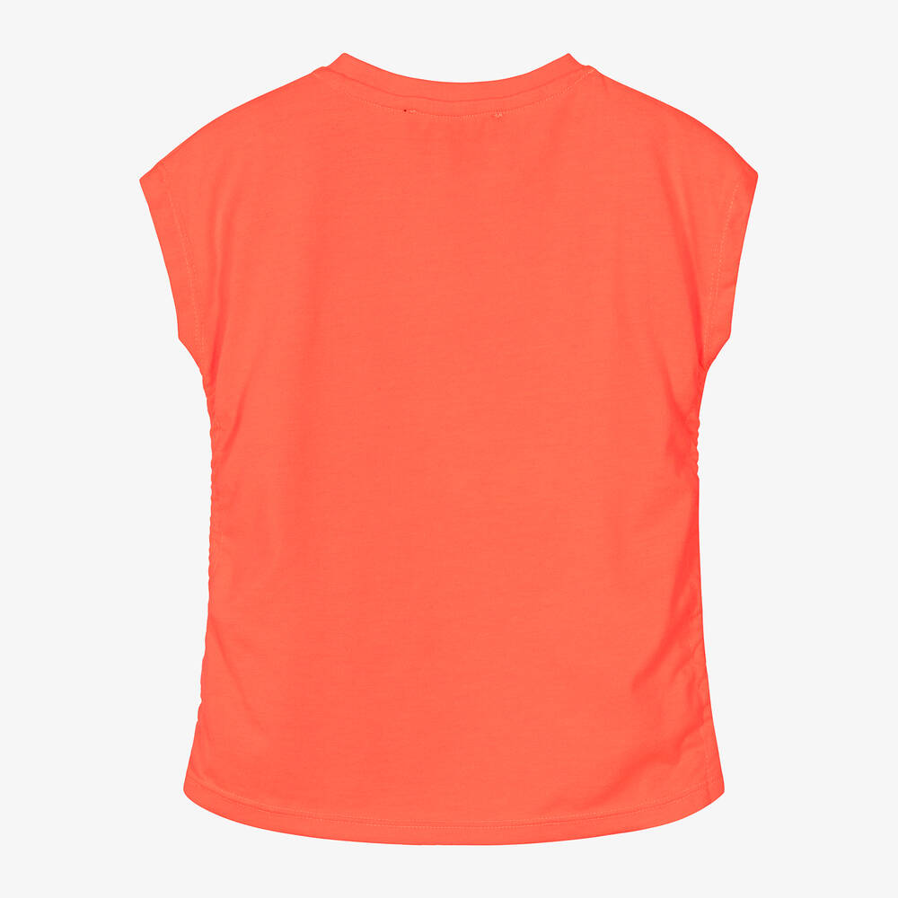 DKNY-Girls Neon Orange Cotton T-Shirt  | Childrensalon Outlet