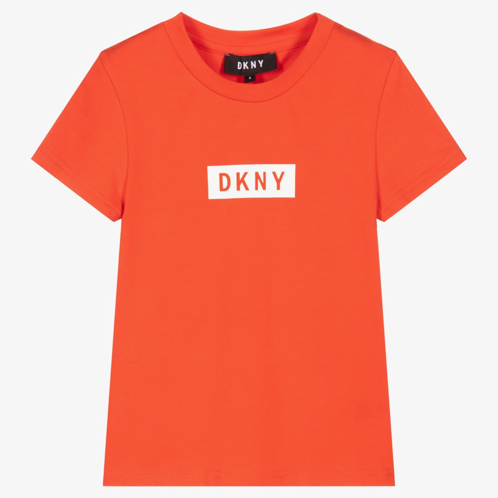 DKNY - تيشيرت قطن عضوي جيرسي لون برتقالي للبنات | Childrensalon