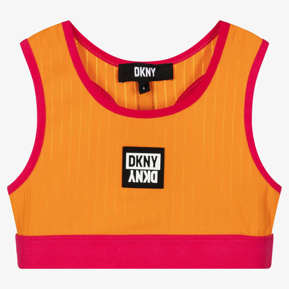 DKNY - توب رياضي قصير لون برتقالي وزهري فيوشيا للبنات | Childrensalon